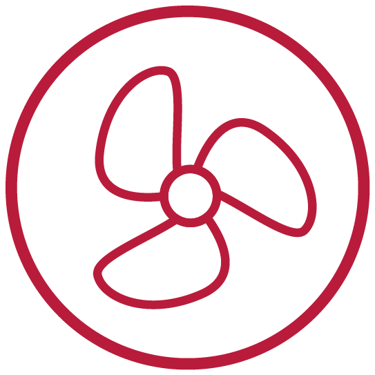 Un cerchio rosso con una ventola – indica la circolazione dell'aria o la ventilazione.