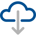 Icona con una nuvola e una freccia rivolta verso il basso che rappresenta un download dal cloud o un trasferimento di dati.